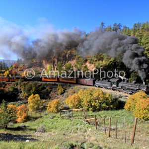 サンワン山地を進むデュランゴ&シルバートン鉄道の汽車